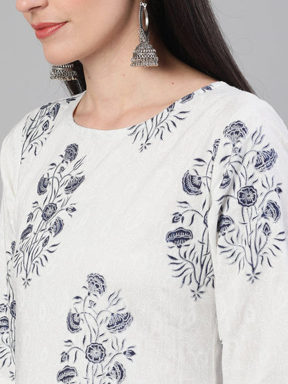 Women White And Blue Three-Quarter Sleeves Printed Kurta-Palazzo With Pockets | LASVINI - Redefining Indian Fashion with Elegance