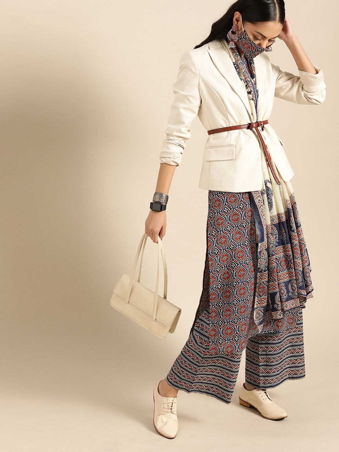 Women Red & Indigo Three-Quarter Sleeves Straight Kurta With Palazzo & Printed Dupatta | LASVINI - Redefining Indian Fashion with Elegance