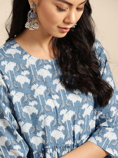 Women Indigo Three-Quarter Sleeves Straight Kurta With Palazzo | LASVINI - Redefining Indian Fashion with Elegance