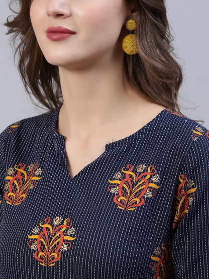 Women Navy Blue Printed Straigh Kurta With Plazzo | LASVINI - Redefining Indian Fashion with Elegance