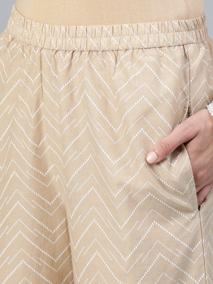 Women Beige Printed Straight Kurta With Plazo & Dupatta | LASVINI - Redefining Indian Fashion with Elegance