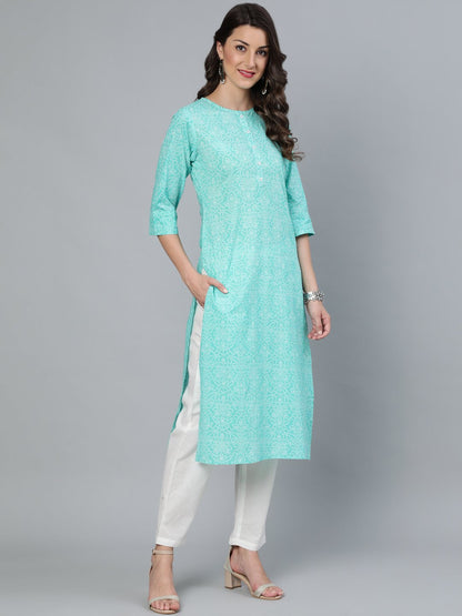 Women Green Printed Straight Kurta Wiith Plazo & Dupatta | LASVINI - Redefining Indian Fashion with Elegance