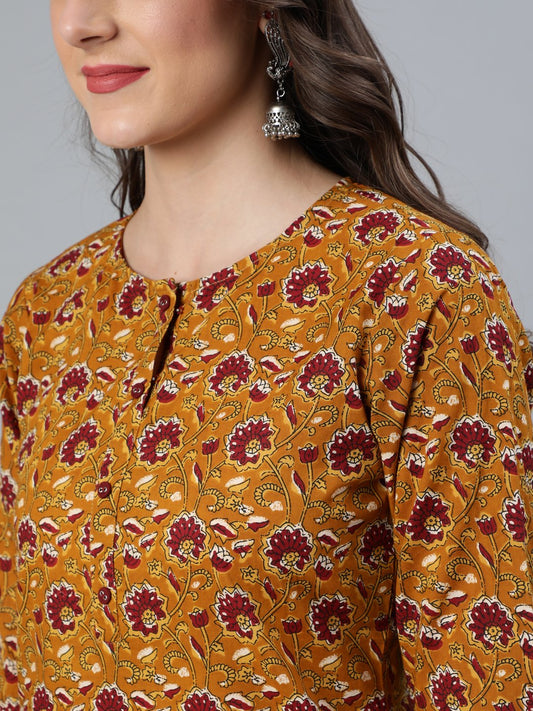 Women Mustard & Maroon Printed Straight Kurta With Plazzo  & Dupatta | LASVINI - Redefining Indian Fashion with Elegance
