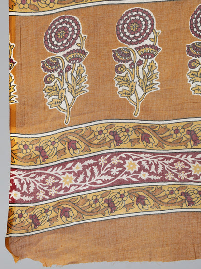 Women Mustard & Maroon Printed Straight Kurta With Plazzo  & Dupatta | LASVINI - Redefining Indian Fashion with Elegance