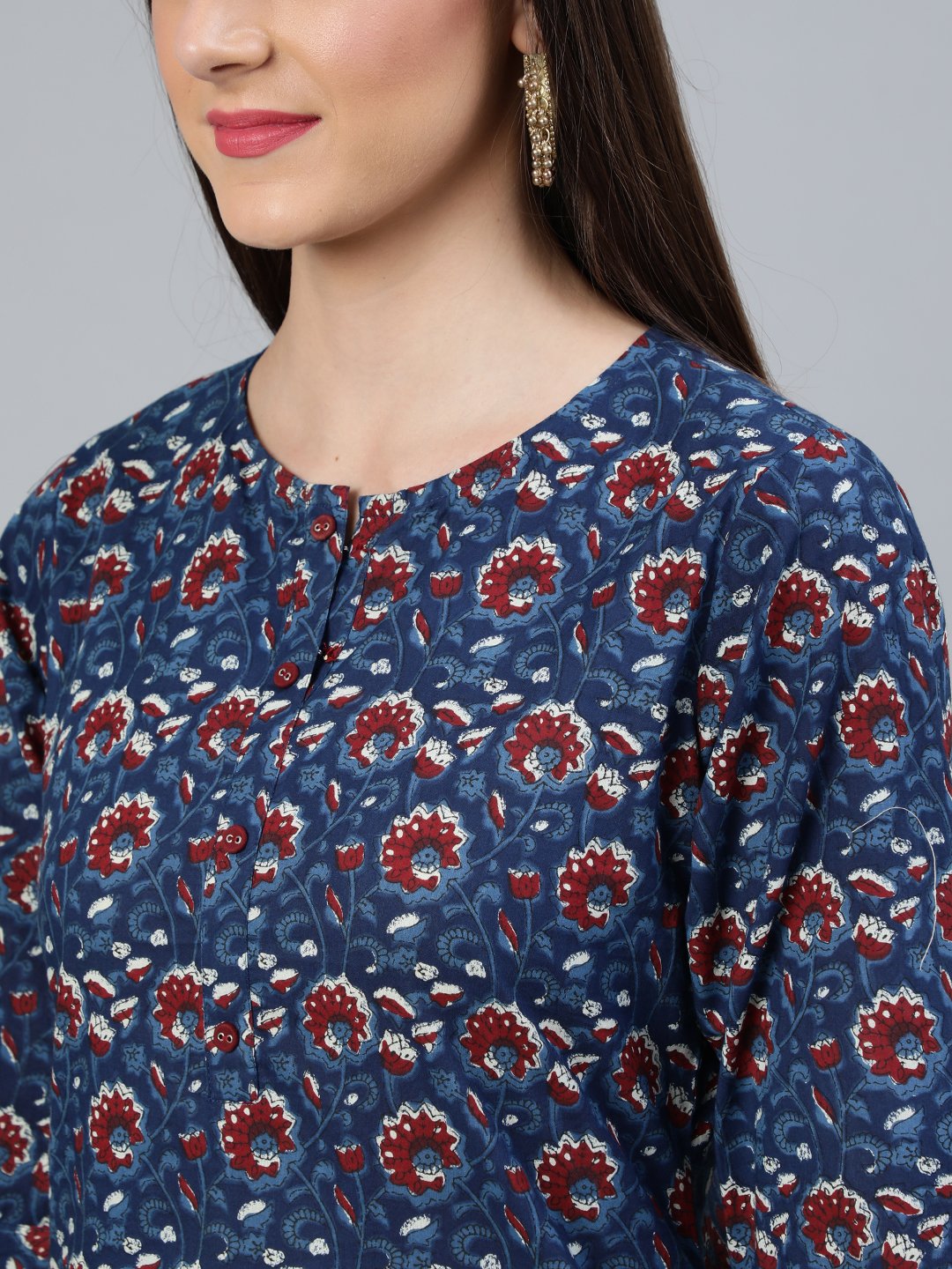 Women Indigo Blue Printed Straight Kurta Wiith Plazo & Dupatta | LASVINI - Redefining Indian Fashion with Elegance