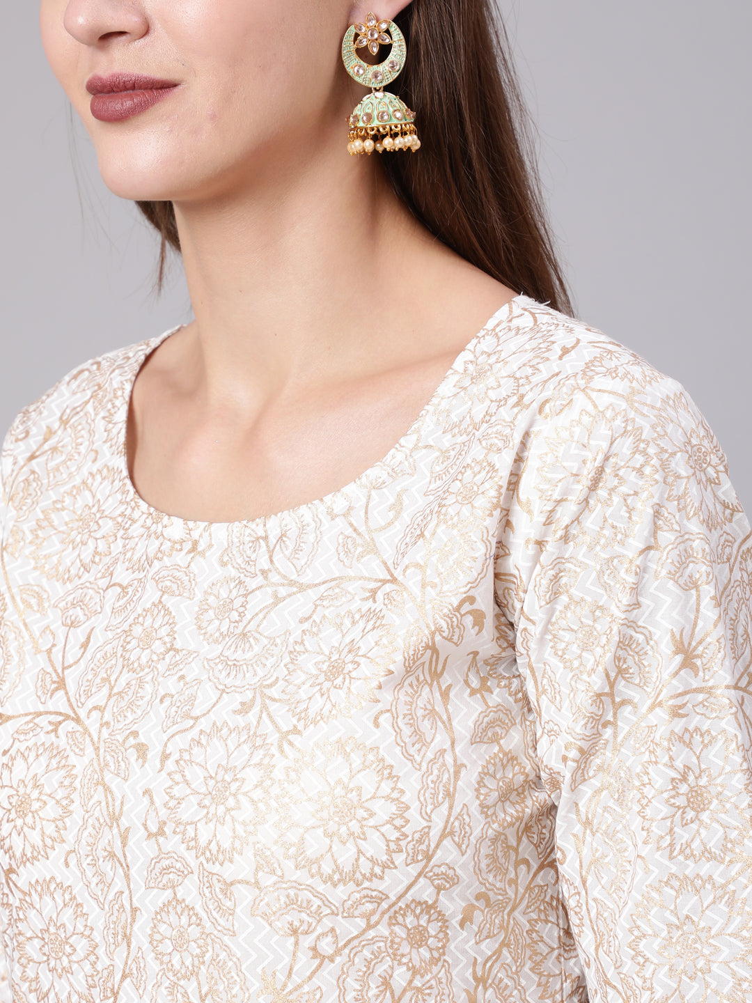 Women Off-White & Gold Printed Straight Kurta With Plazzo  & Dupatta | LASVINI - Redefining Indian Fashion with Elegance