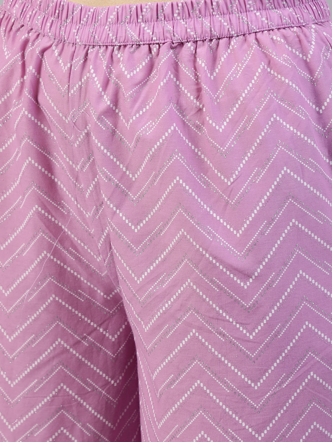 Women Lavender & Silver Floral Printed Straight Kurta With Plazo & Dupatta | LASVINI - Redefining Indian Fashion with Elegance