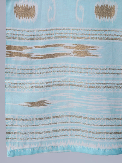 Women Pastel Blue & Gold Printed Straight Kurta With Trouser  & Dupatta | LASVINI - Redefining Indian Fashion with Elegance
