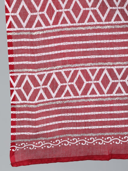 Women Maroon & Silver Printed Box Pleated Kurta With Trouser  & Dupatta | LASVINI - Redefining Indian Fashion with Elegance