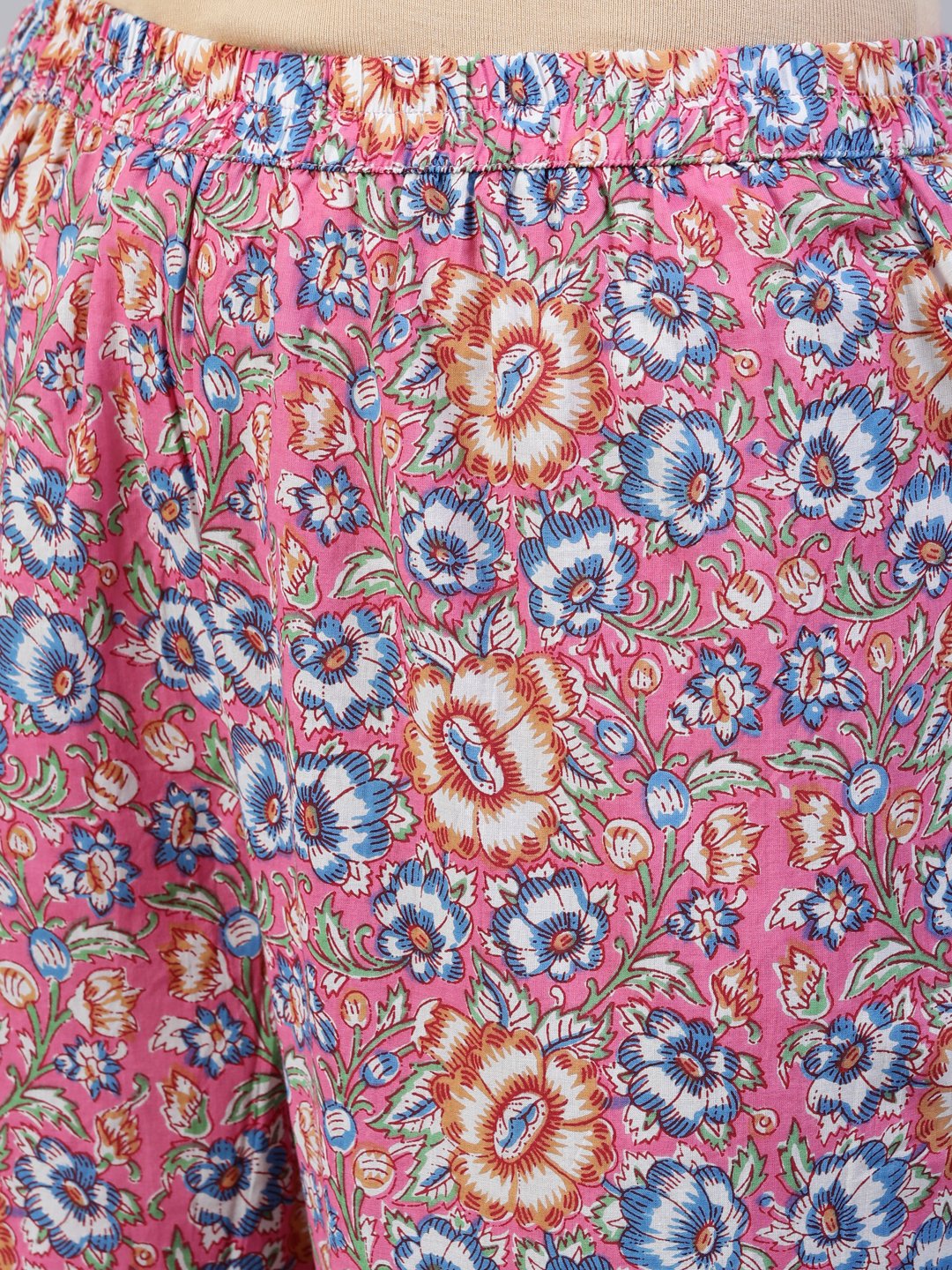 Women Pink Printed Flared Kurta With Trouser & Dupatta | LASVINI - Redefining Indian Fashion with Elegance