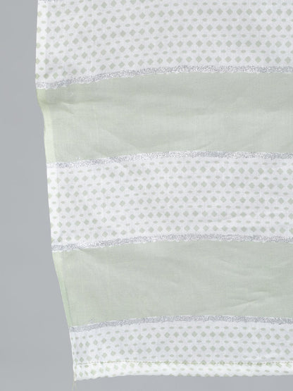 Women Sage Green & Silver Floral Printed Straight Kurta With Plazo & Dupatta | LASVINI - Redefining Indian Fashion with Elegance