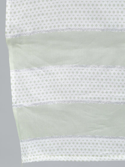 Women Sage Green & Silver Printed Straight Kurta With Plazo & Dupatta | LASVINI - Redefining Indian Fashion with Elegance