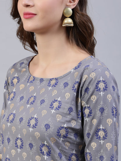 Women Grey Printed Straight Kurta With Plazo | LASVINI - Redefining Indian Fashion with Elegance