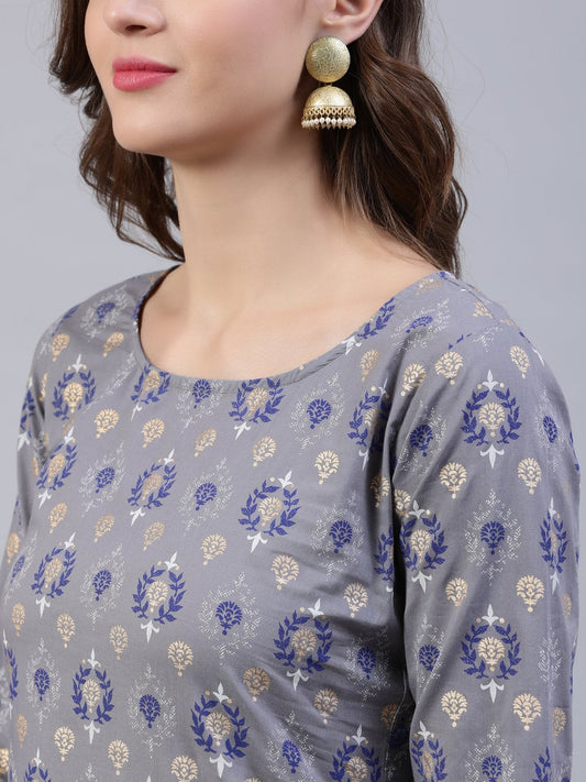 Women Grey Printed Straight Kurta With Plazo | LASVINI - Redefining Indian Fashion with Elegance