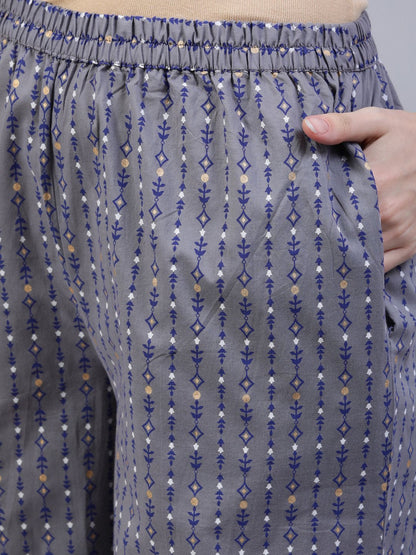 Women Grey Printed Straight Kurta With Plazo | LASVINI - Redefining Indian Fashion with Elegance