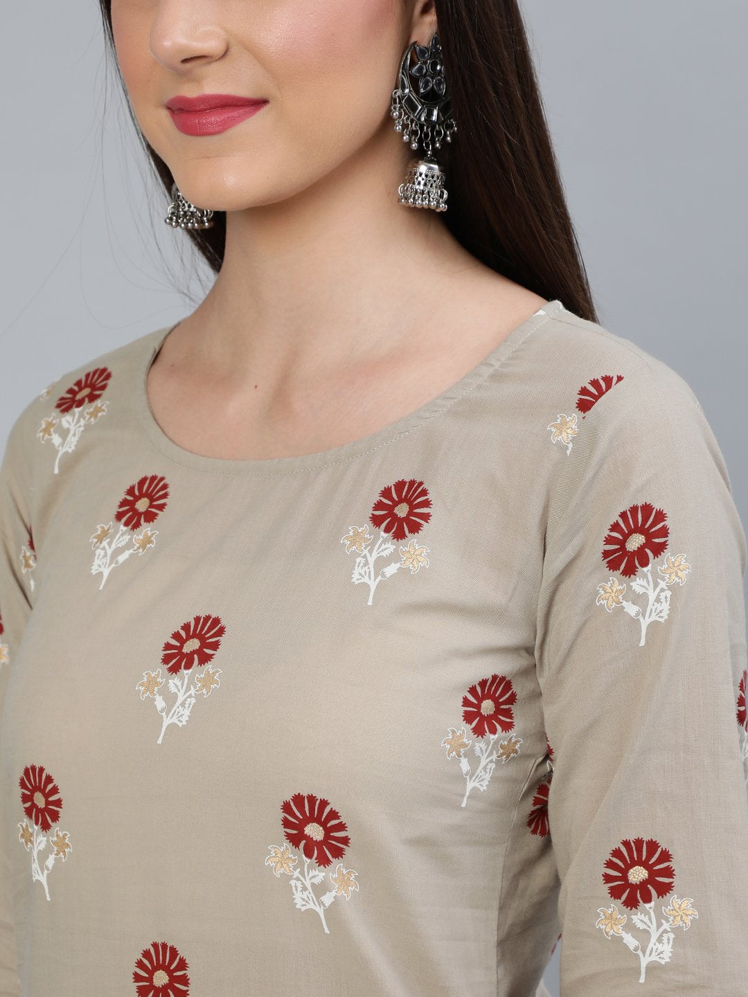 Women Beige & Maroon Printed Straight  Kurta With Plazzo | LASVINI - Redefining Indian Fashion with Elegance