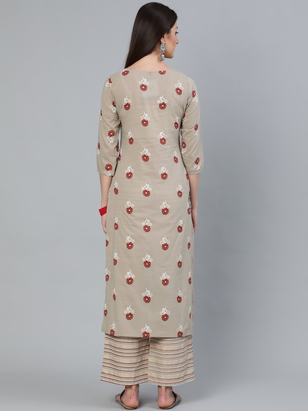 Women Beige & Maroon Printed Straight  Kurta With Plazzo | LASVINI - Redefining Indian Fashion with Elegance