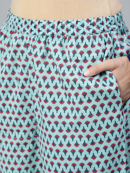 Women Sea Green Printed Straight  Kurta With Plazzo & Dupatta | LASVINI - Redefining Indian Fashion with Elegance