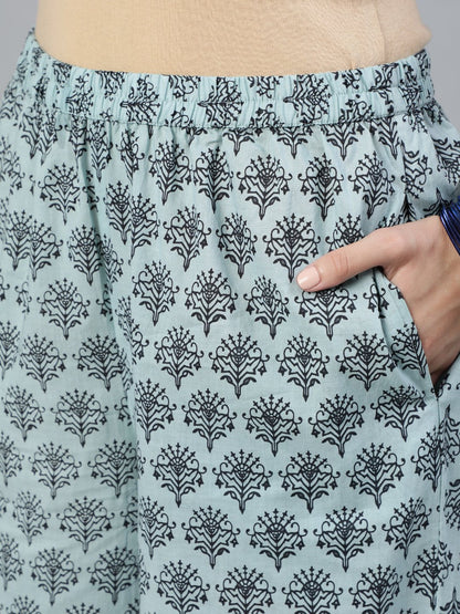 Women Indigo Blue Printed Straight  Kurta With Plazzo & Dupatta | LASVINI - Redefining Indian Fashion with Elegance