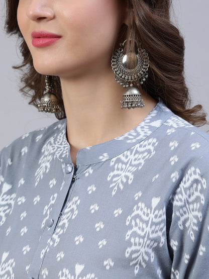 Women Grey & Off-White Printed Straight Kurta With Palazo | LASVINI - Redefining Indian Fashion with Elegance
