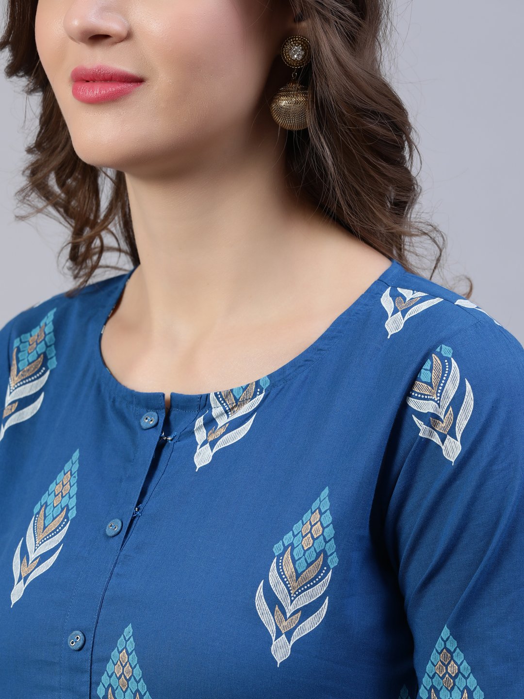 Women Teal Blue Printed Straight Kurta With Palazo | LASVINI - Redefining Indian Fashion with Elegance