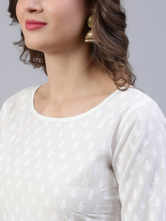 Women Off-White Printed A- Line Kurta With Palazo & Dupatta | LASVINI - Redefining Indian Fashion with Elegance