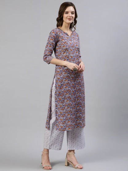 Women Grey Floral Printed Straight Kurta With Palazo & Dupatta | LASVINI - Redefining Indian Fashion with Elegance