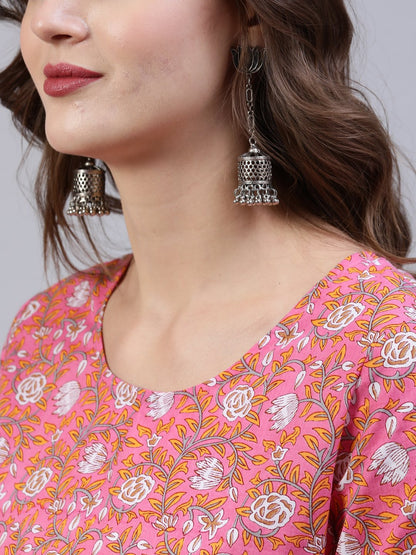 Women Pink Floral Printed Anarkali Kurta With Palazo & Dupatta | LASVINI - Redefining Indian Fashion with Elegance