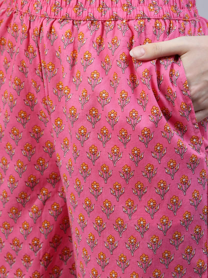 Women Pink Floral Printed Anarkali Kurta With Palazo & Dupatta | LASVINI - Redefining Indian Fashion with Elegance