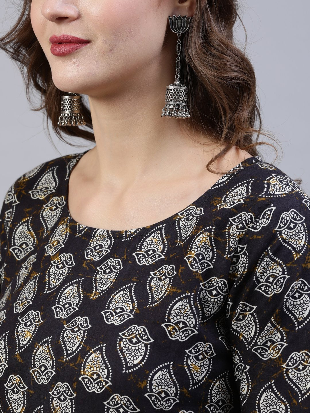 Women Black Printed Straight  Kurta With Palazo & Dupatta | LASVINI - Redefining Indian Fashion with Elegance