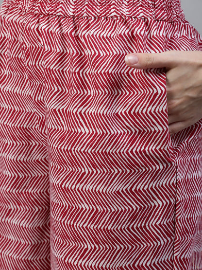 Women Red Printed Straight  Kurta With Palazo & Dupatta | LASVINI - Redefining Indian Fashion with Elegance