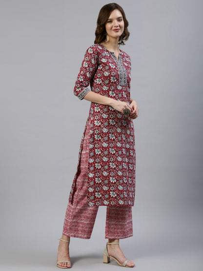 Women Red Printed Straight  Kurta With Palazo & Dupatta | LASVINI - Redefining Indian Fashion with Elegance