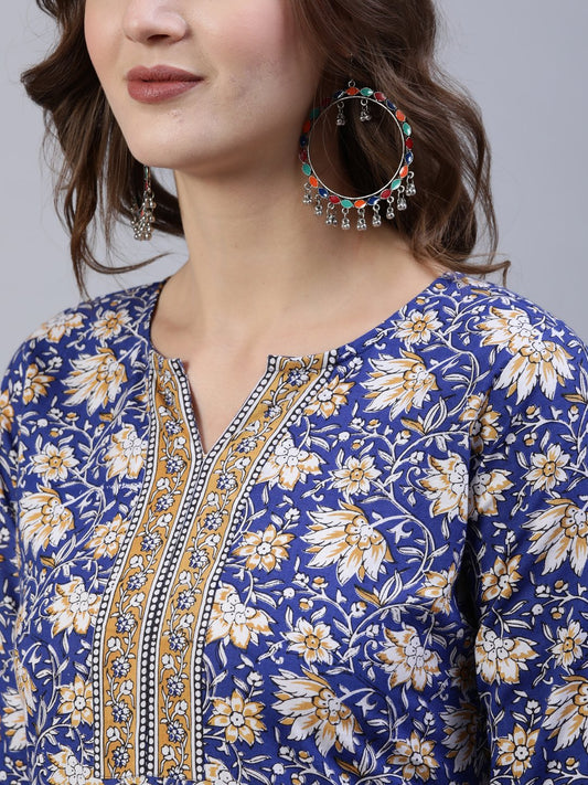 Women Blue Printed Straight  Kurta With Palazo & Dupatta | LASVINI - Redefining Indian Fashion with Elegance