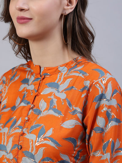 Women  Orange Printed Dress With Three Quarter Sleeves | LASVINI - Redefining Indian Fashion with Elegance