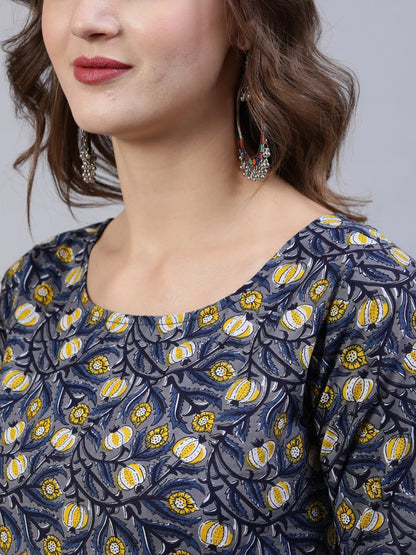 Women Blue Printed Flared Kurta With Trouser & Dupatta | LASVINI - Redefining Indian Fashion with Elegance