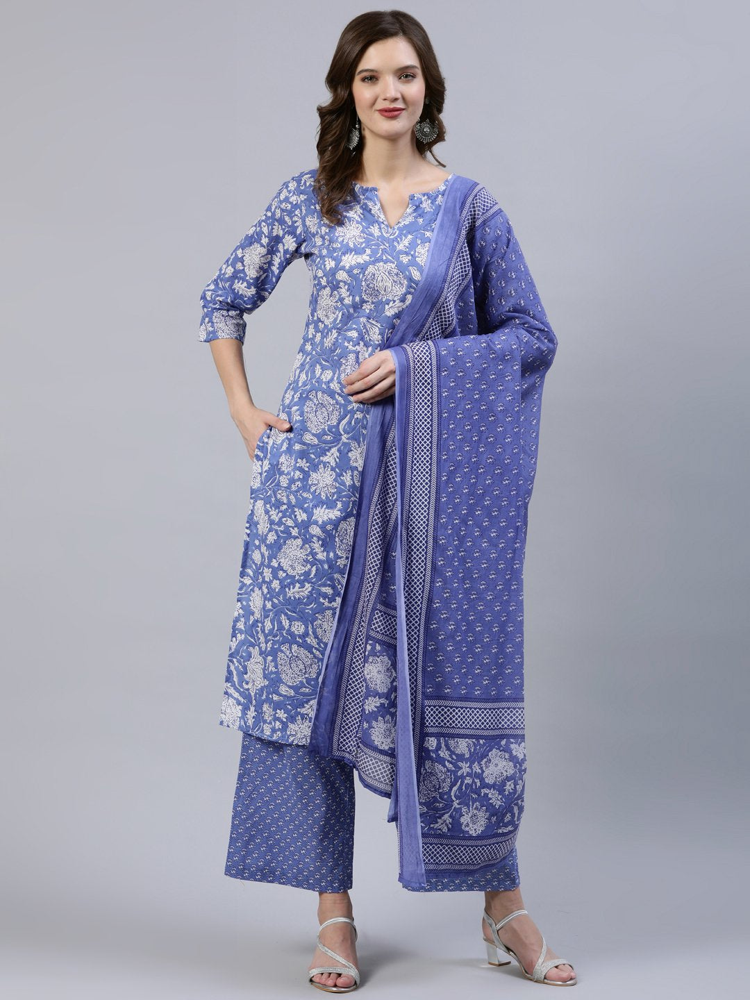 Women Purple Printed Straight Kurta With Palzo & Dupatta | LASVINI - Redefining Indian Fashion with Elegance