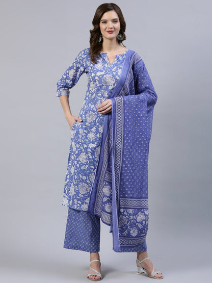 Women Purple Printed Straight Kurta With Palzo & Dupatta | LASVINI - Redefining Indian Fashion with Elegance