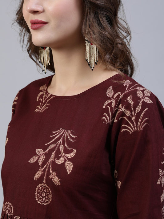 Women  Brown Printed Dress With Dupatta | LASVINI - Redefining Indian Fashion with Elegance