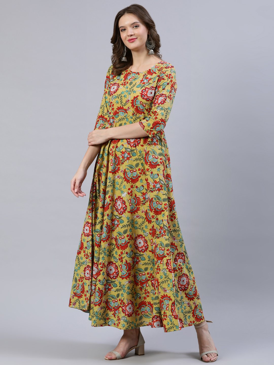 Women Green Floral Printed Dress With Dupatta | LASVINI - Redefining Indian Fashion with Elegance