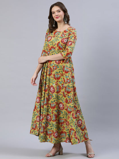 Women Green Floral Printed Dress With Dupatta | LASVINI - Redefining Indian Fashion with Elegance