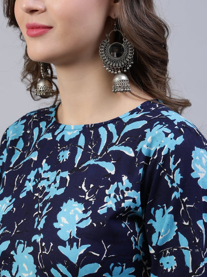 Women Navy Blue Printed Dress With Dupatta | LASVINI - Redefining Indian Fashion with Elegance