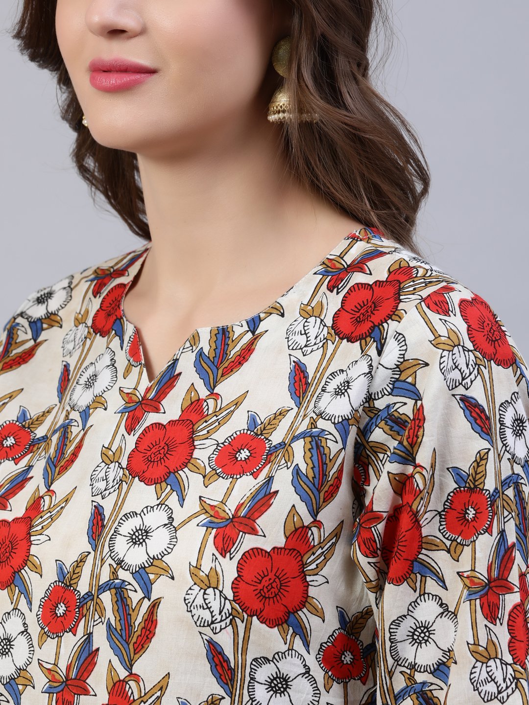 Women Off- White Printed Flared Kurta With Palzo & Dupatta | LASVINI - Redefining Indian Fashion with Elegance