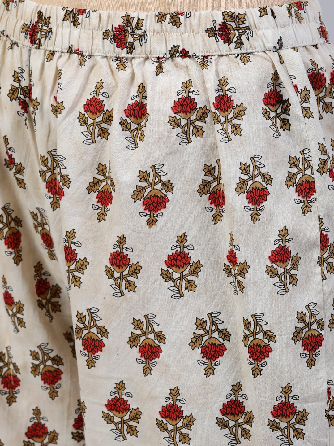 Women Off- White Printed Flared Kurta With Palzo & Dupatta | LASVINI - Redefining Indian Fashion with Elegance