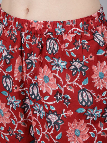 Women Red Floral Printed Kurta With Trouser & Dupatta | LASVINI - Redefining Indian Fashion with Elegance