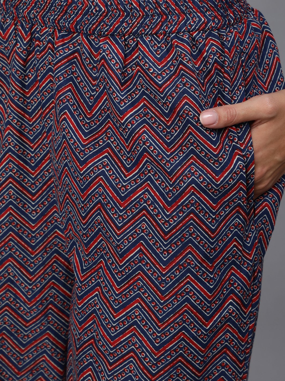 Women Red & Blue Floral Printed Kurta Set With Palazo & Dupatta | LASVINI - Redefining Indian Fashion with Elegance