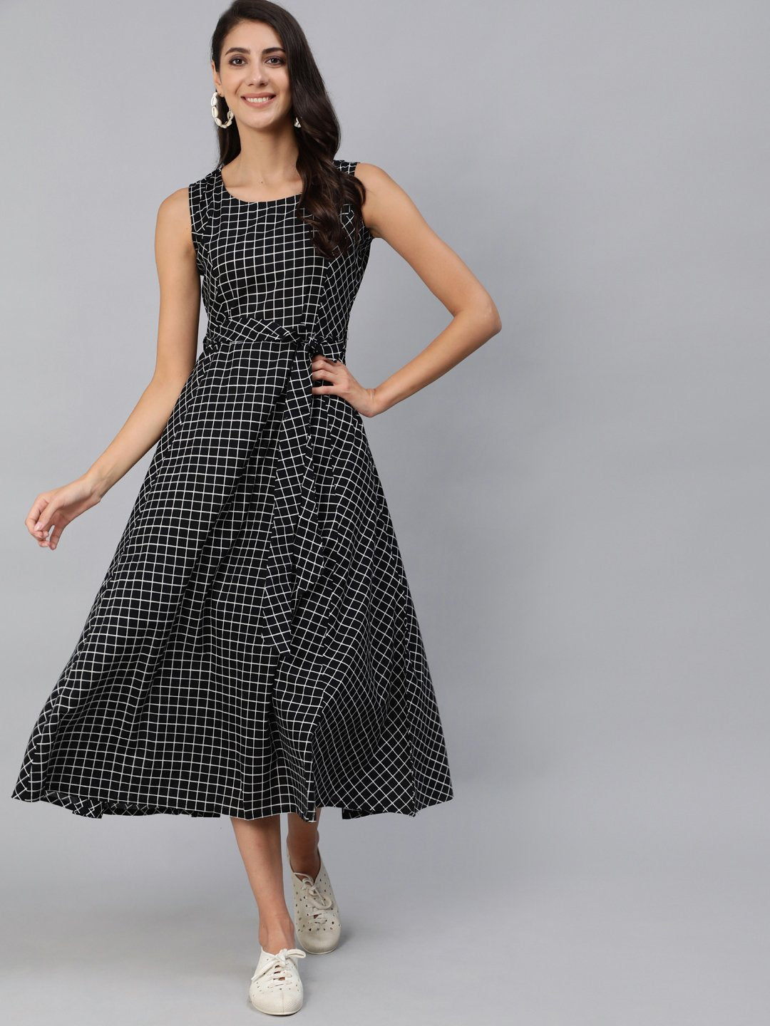 Women Black Printed Sleeveless Dress | LASVINI - Redefining Indian Fashion with Elegance