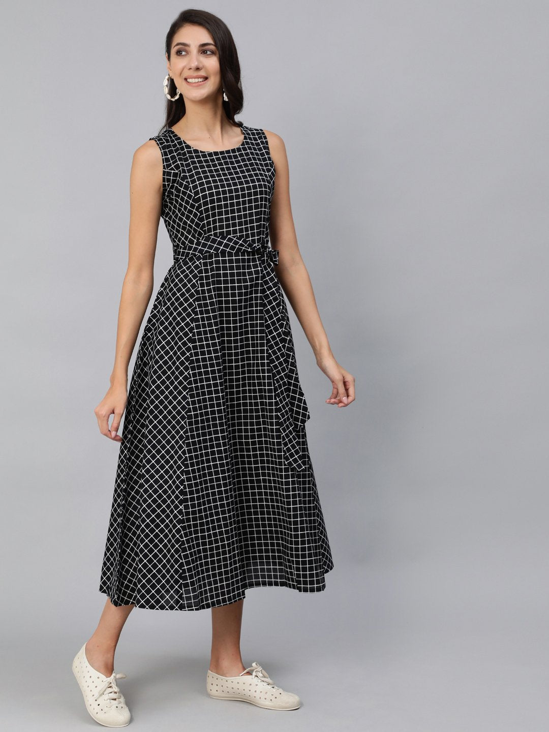 Women Black Printed Sleeveless Dress | LASVINI - Redefining Indian Fashion with Elegance