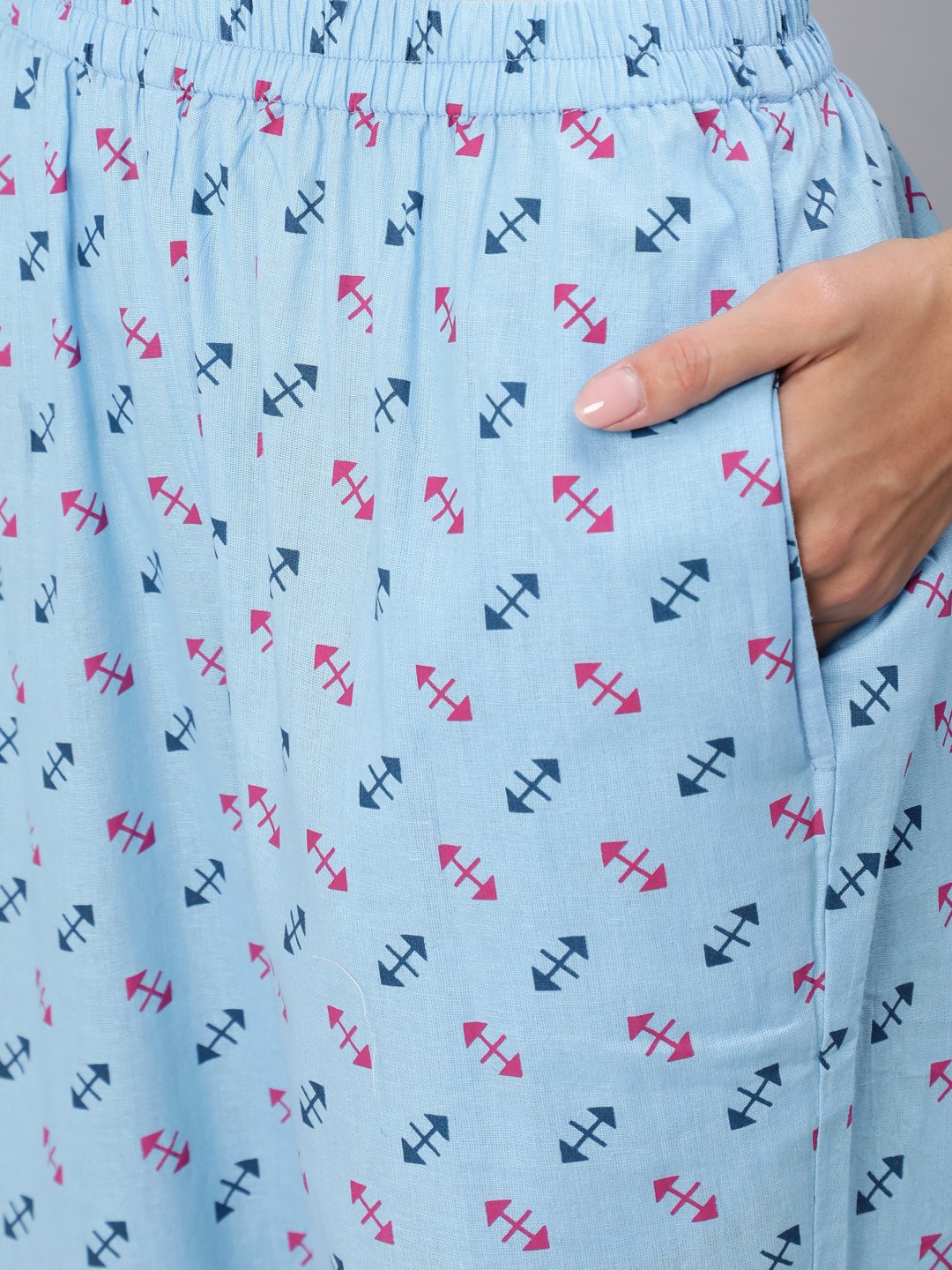 Women Blue Printed Wrap Around Night Suit Set | LASVINI - Redefining Indian Fashion with Elegance