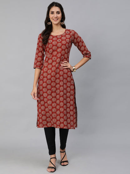 Women Maroon Embroidered Straight Kurta With Three Quarter Sleeves | LASVINI - Redefining Indian Fashion with Elegance