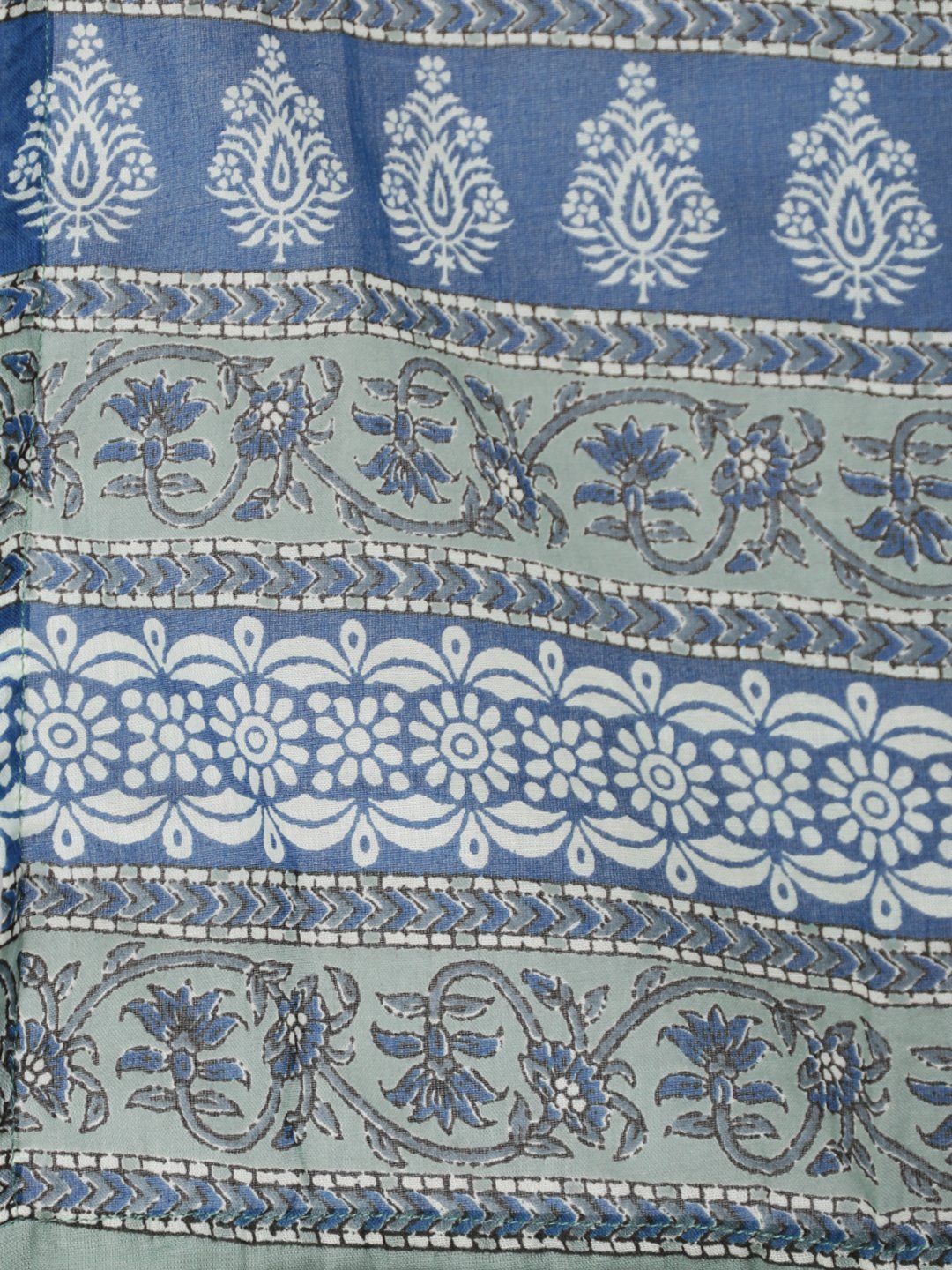 Women Blue & Cream Floral Printed Kurta Set With Trouser & Dupatta | LASVINI - Redefining Indian Fashion with Elegance